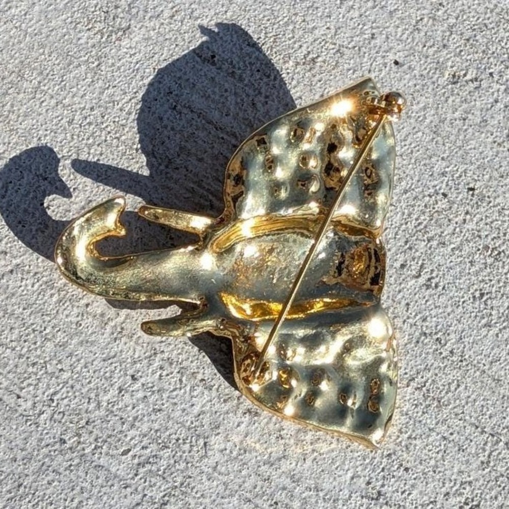 Gold Tone Elephant‎ Head Brooch Rhinestone Abalone Shell Inlay Safari Pin - Picture 6 of 12